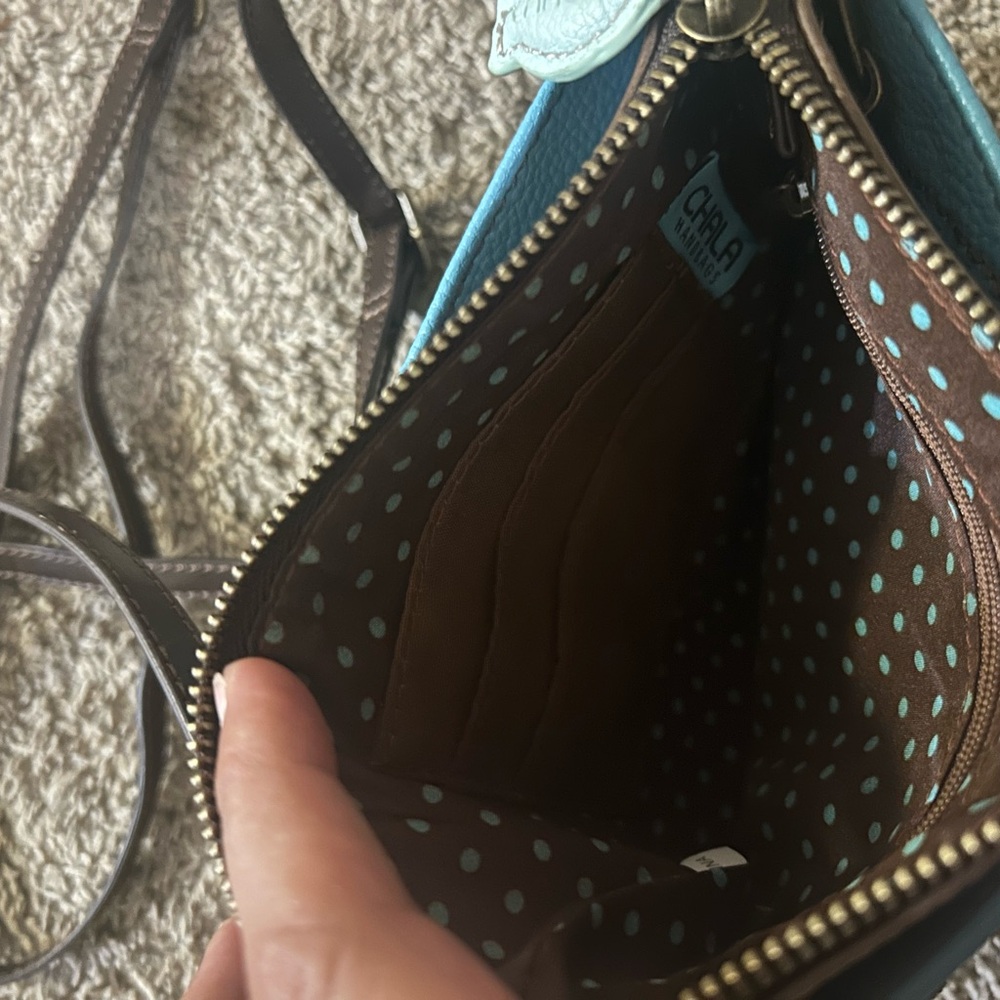 Chala Light Blue Mermaid small Crossbody Bag with Brown Trim - Picture 10 of 11